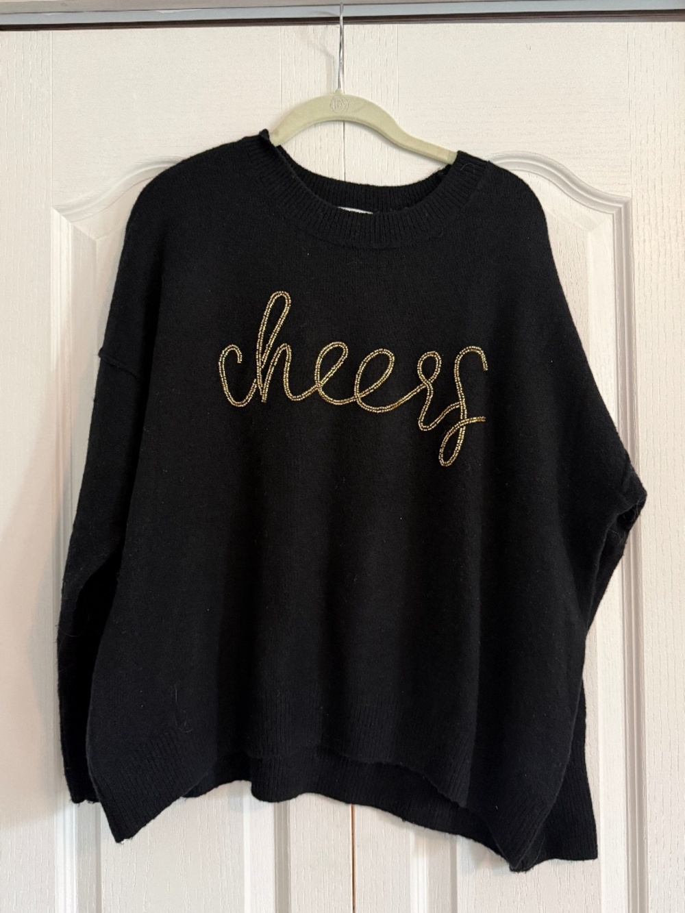 CeCe Black Cheers Gold Beaded Oversized Sweater Large